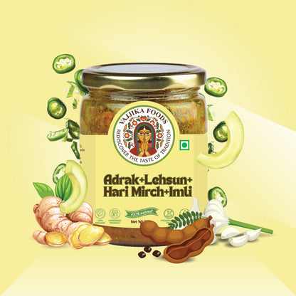 Adrak Lehsun Hari Mirch and Imli Pickle